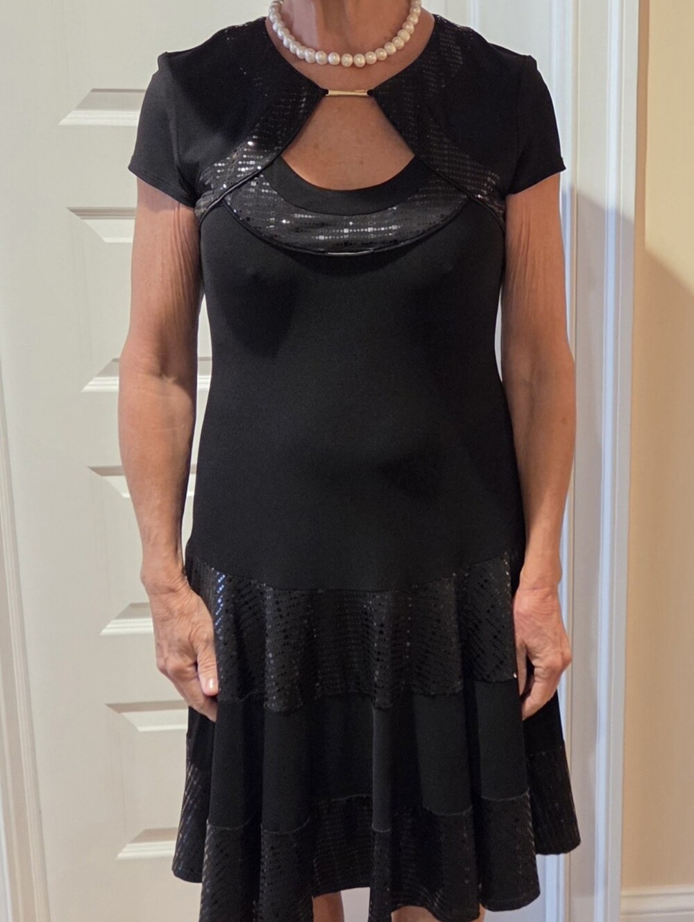 Joseph Ribkoff Elegant Black Sequin-Trim Fit & Flare Dress